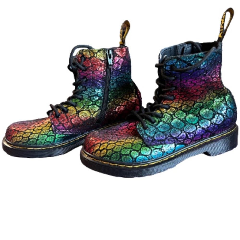 Dr. Martens 1460 Pascal Croc Metallic Suede Boots Black Rainbow Size 3